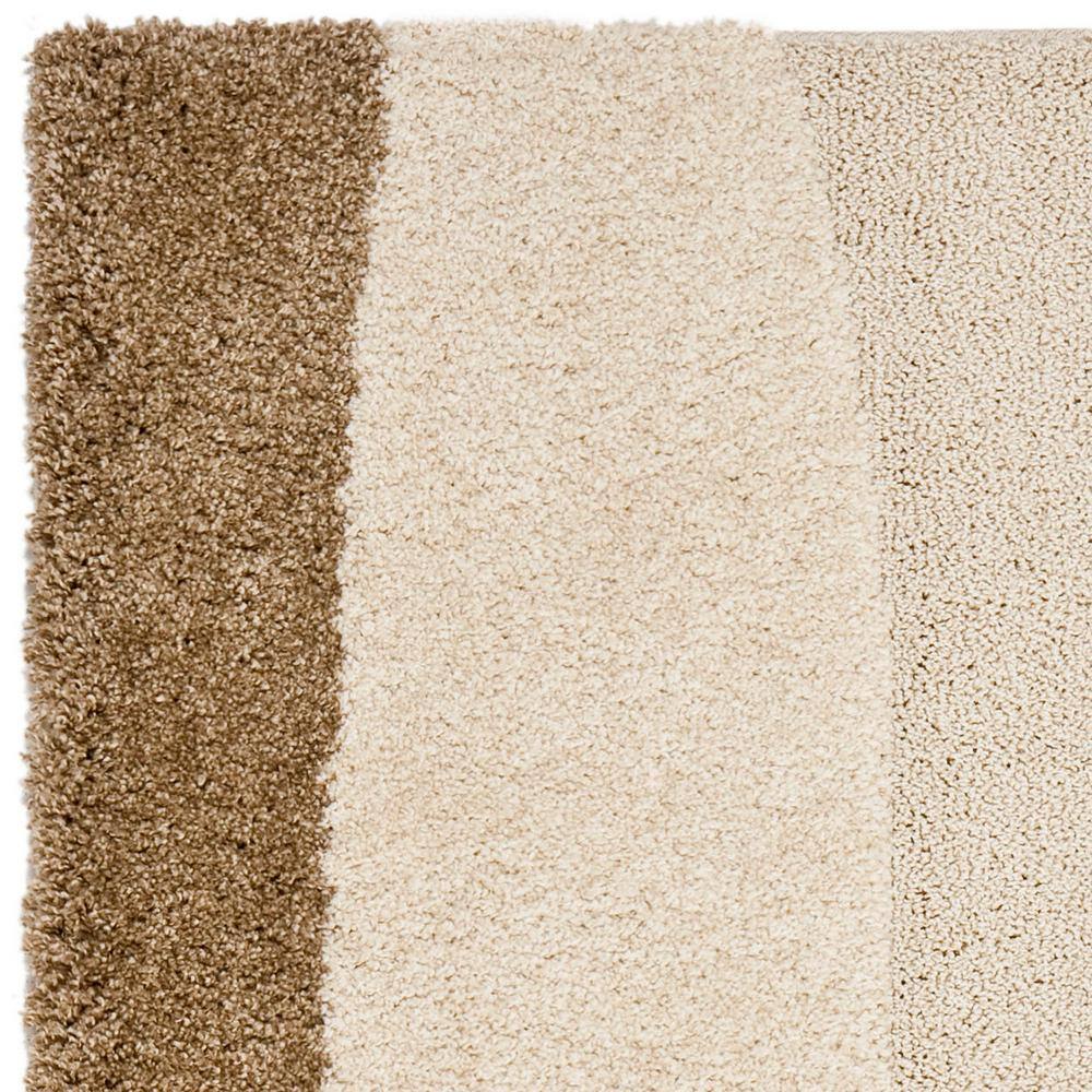 Cream and Dark Brown Rectangular Shag Rug, 4' x 6'