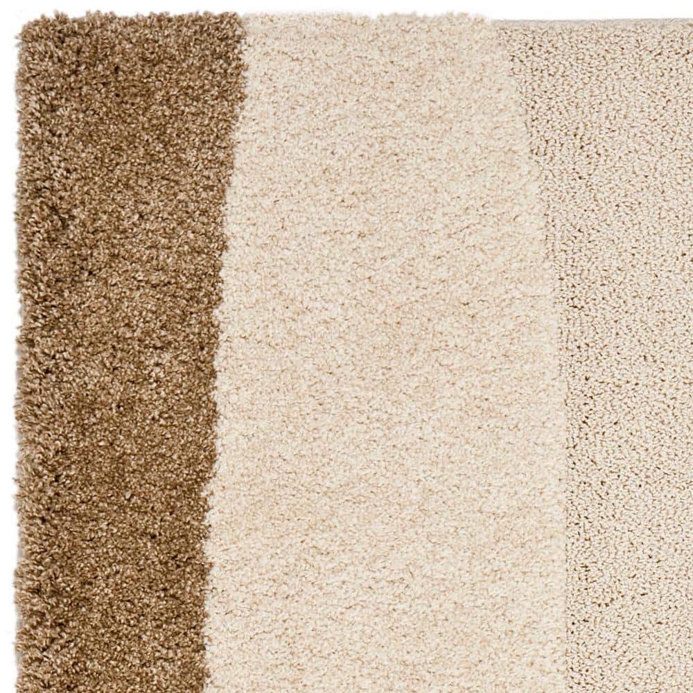 Elegant Waves Cream/Dark Brown Hand-Knotted Shag Rug 5'3" X 7'6"