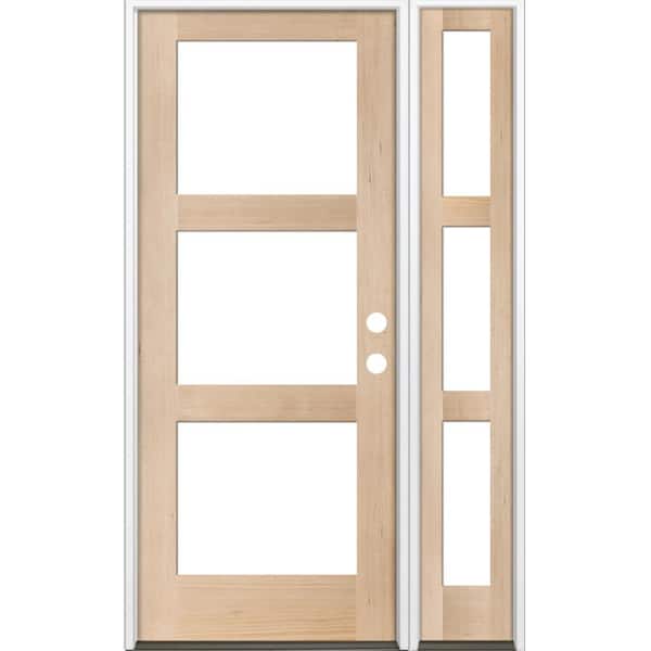 50 in. x 96 in. Modern Hemlock Left-Hand/Inswing 3-Lite Clear Glass Unfinished Wood Prehung Front Door with Sidelite