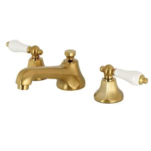 Metropolitan Porcelain Lever 8 in. Widespread 2-Handle Bathroom Faucet in Brushed Brass