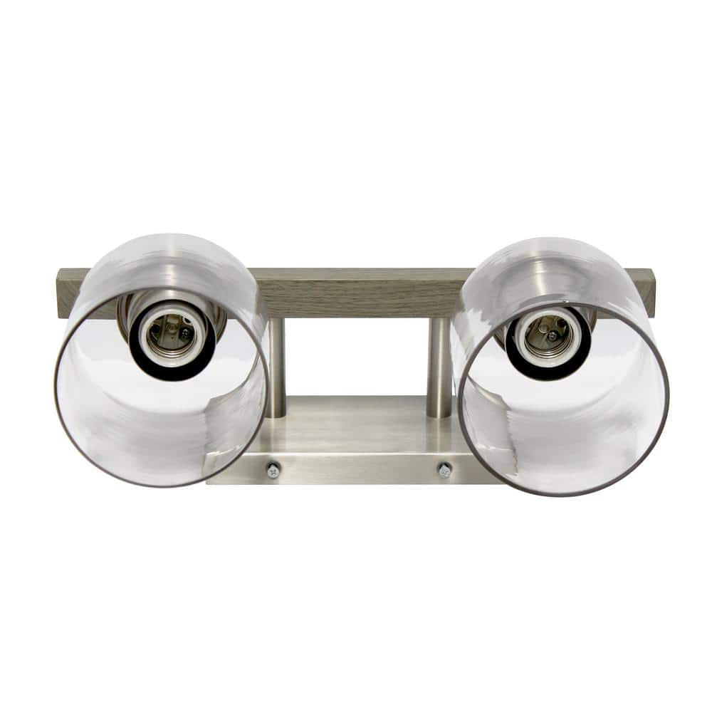 Gray and Nickel Rustic 2-Light Vanity Fixture with Clear Glass Shades
