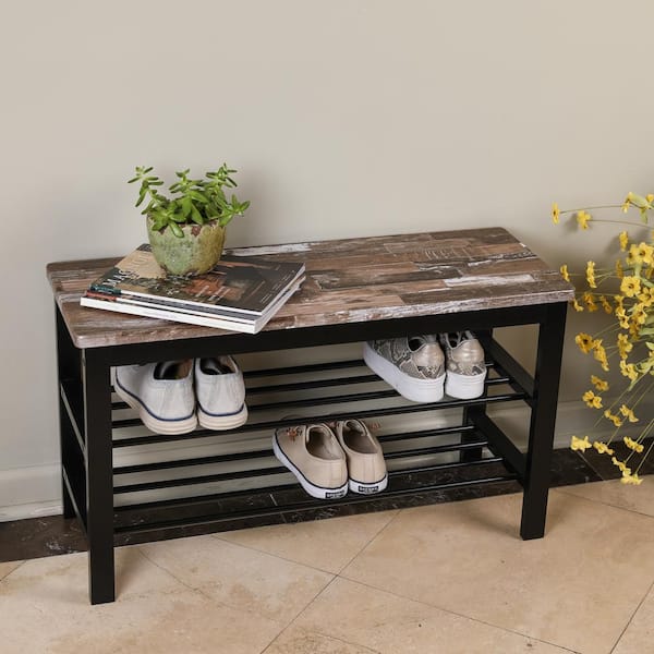 Industrial Wood and Metal Entryway Bench with Shoe Storage Black  Bench  with shoe storage, Wood entryway bench, Entryway bench storage