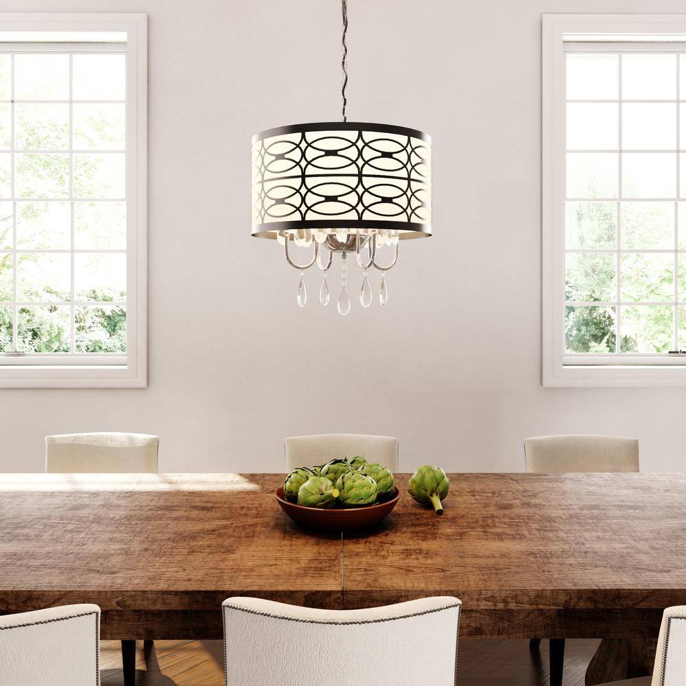 Roxanne 18" Chrome Drum Chandelier with Clear Glass Accents
