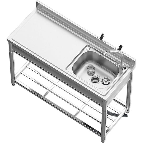 Adrinfly Stainless Steel Freestanding Utility Sink with Workbench & Faucets