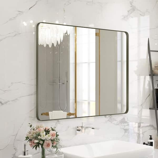 40 in. W x 32 in. H Premium Aluminum Framed Rectangular Bathroom Vanity Wall Mirror in Bronze