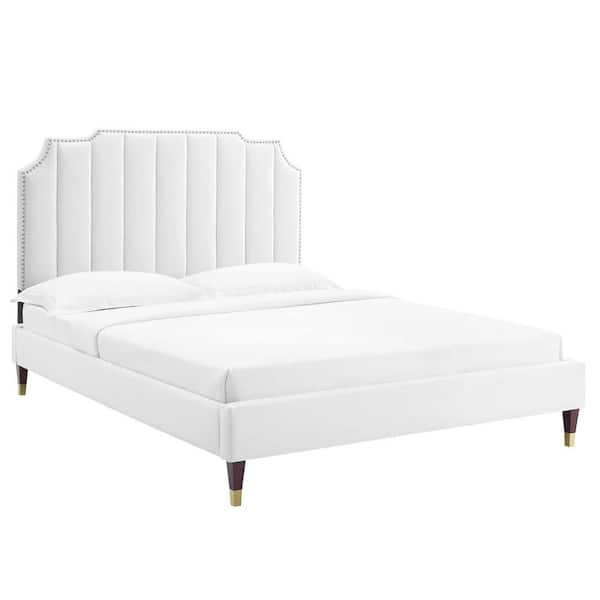 MODWAY Colette White Performance Velvet Frame King Platform Bed