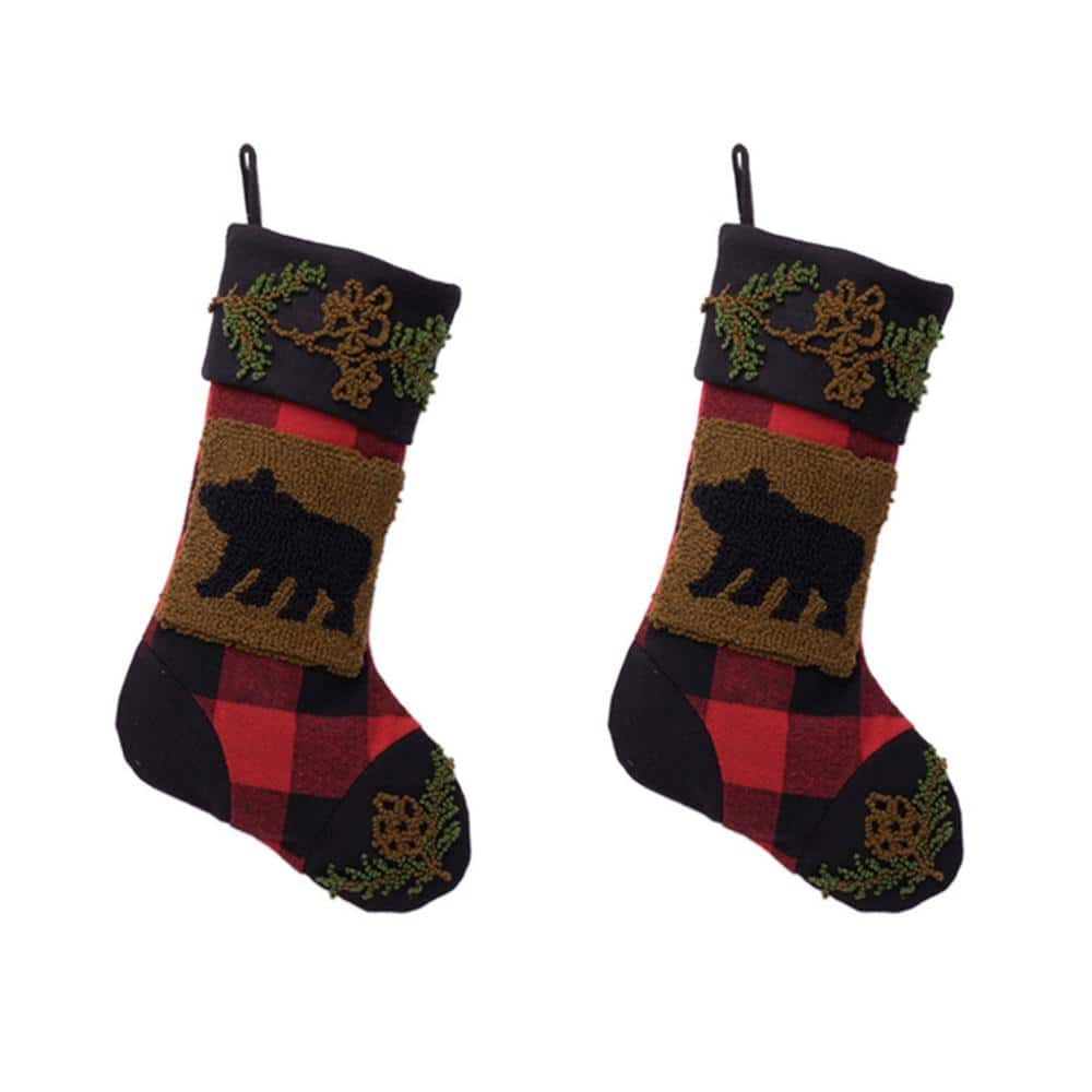 Glitzhome 21 in. L LED Embroidered Linen Christmas Stocking - Reindeer  1113203055 - The Home Depot