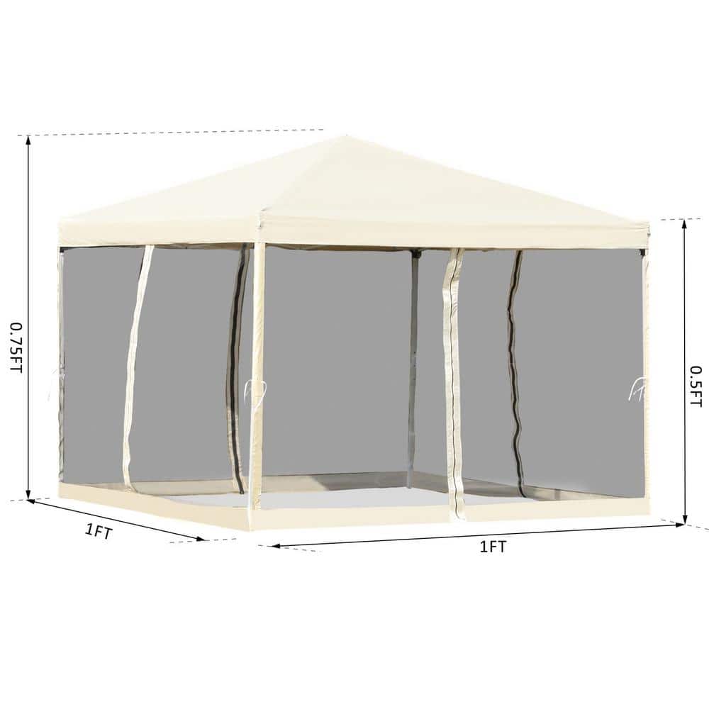 Beige 10' x 10' Pop-Up Canopy Tent with Mesh Sidewalls