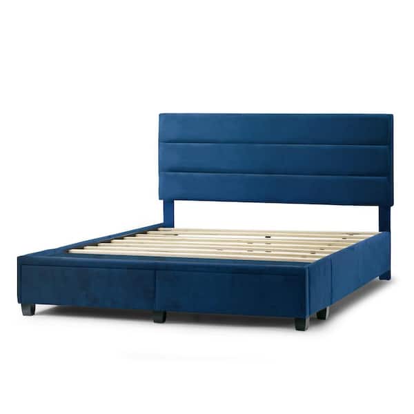 Glamour Home Arnia Navy Blue Queen Bed, Queen Captain Bed With Drawers