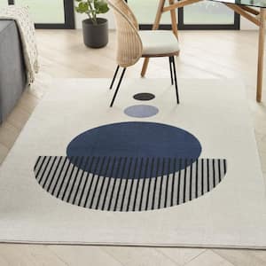 Modern Passion Ivory Blue 6 ft. x 9 ft. Geometric Contemporary Area Rug
