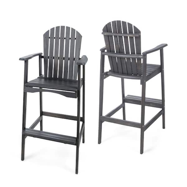 Dark Gray Acacia Wood Adirondack Outdoor Bar Stool (2-Pack)