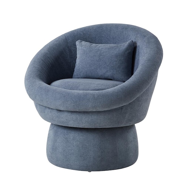 JAYDEN CREATION Olga Blue Modern Faux Lamb Wool Upholstery Swivel Barrel Chair