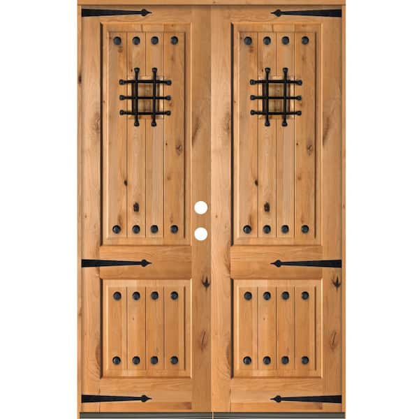 Krosswood Doors 60 in. x 96 in. Mediterranean Knotty Alder Square Top Clear Left-Hand Inswing Wood Double Prehung Front Door