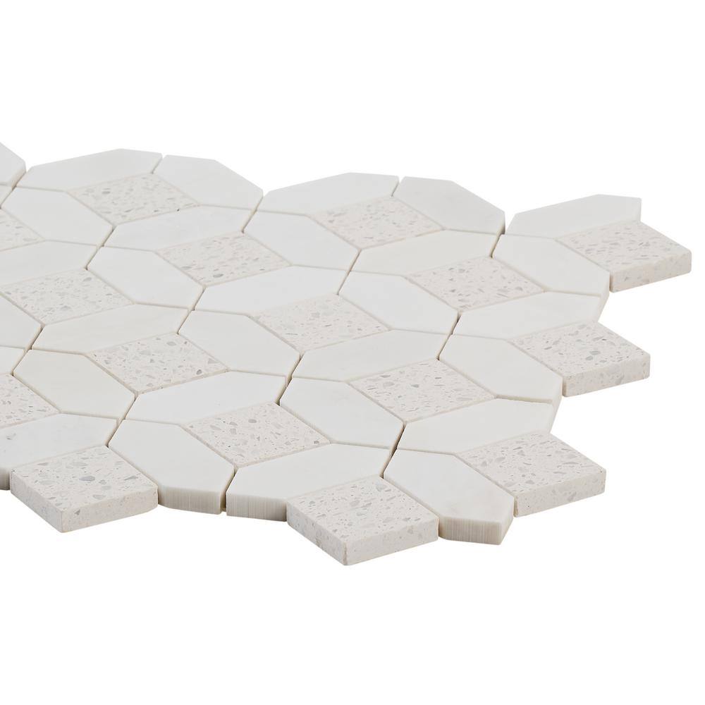 Salt White Polished Marble and Terrazzo Mosaic Tile Sheet