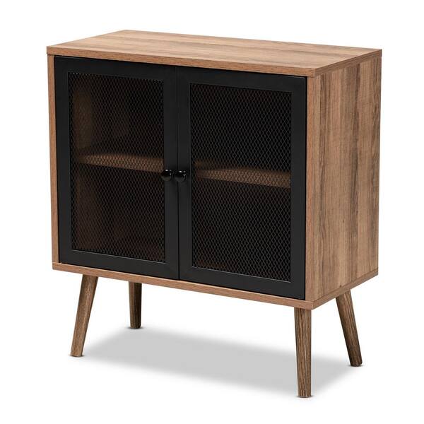 Baxton Studio Yuna Natural Brown and Black Storage Cabinet 196