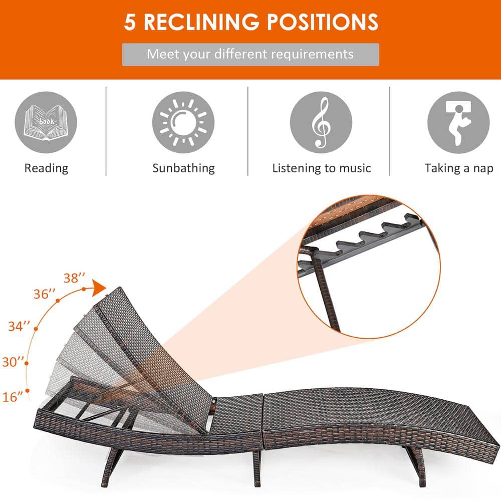 Adjustable White Cushioned Rattan Folding Chaise Lounge Chair