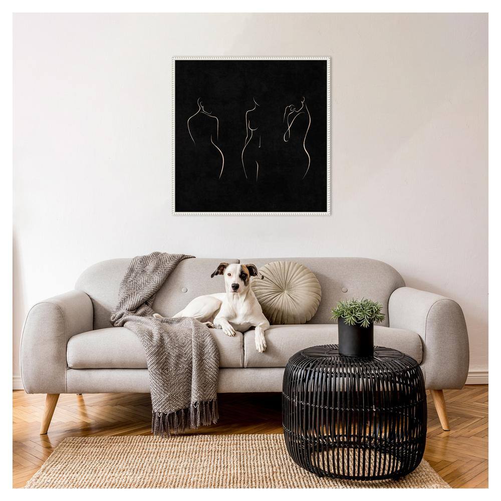 30" x 30" Black and White Canvas Framed Abstract Art with Beaded Perimeter