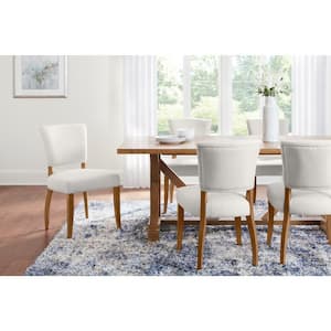 Ivory Upholstered Dining Chairs with Haze Finished Wood Accents (Set of 2)