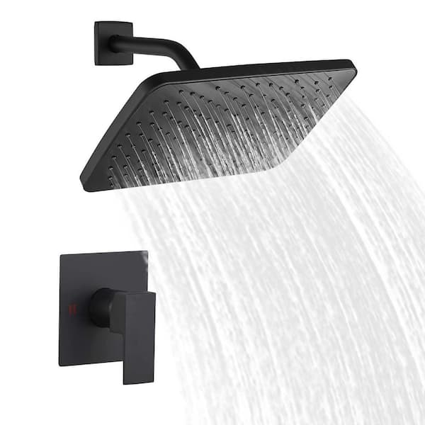 HOMEMYSTIQUE Single Handle 1-Spray Square Shower Faucet Set 2.5 Gpm with High Pressure Shower Head in Matte Black (Valve Included)
