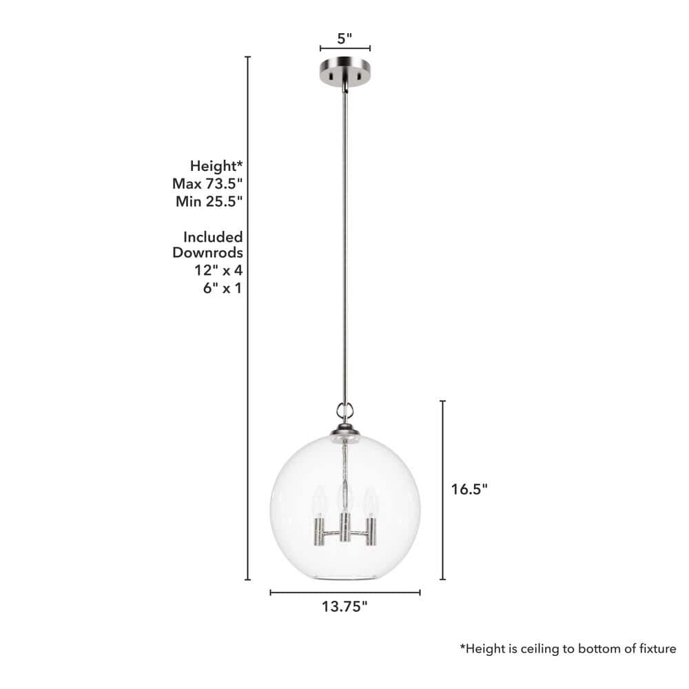 High Oaks Brushed Nickel Globe Pendant Light with Clear Glass Shade