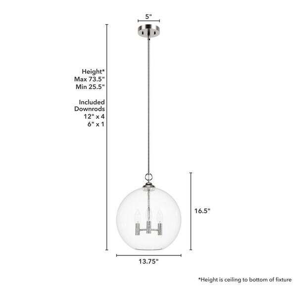 Hunter - High Oaks 60-Watt 3 Light Brushed Nickel Island Pendant Light with Clear Seeded Glass Shade, Bulbs Not Included