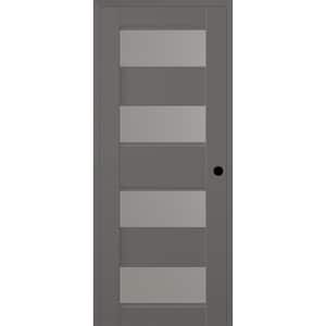 Della DIY-Friendly 18 in. x 84 in. Left-Hand 4-Lite Frosted Glass Gray Matte Composite Single Prehung Interior Door