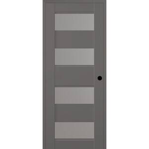 Della DIY-Friendly 24 in. x 96 in. Left-Hand 4-Lite Frosted Glass Gray Matte Composite Single Prehung Interior Door