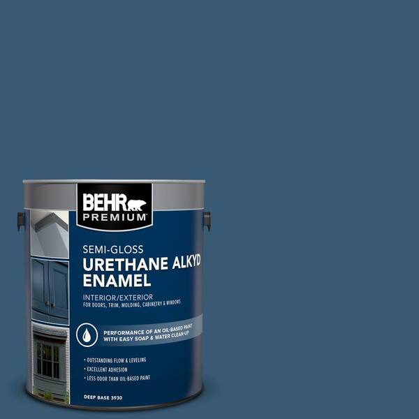 BEHR PREMIUM 1 gal. #M500-6 Express Blue Urethane Alkyd Semi-Gloss Enamel Interior/Exterior Paint