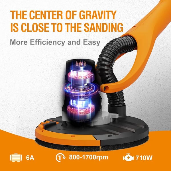 710-Watt 8.5 in. Adjustable Drywall Sander with 5-Variable Speeds, Multi-Position Rotating Head, Foldable