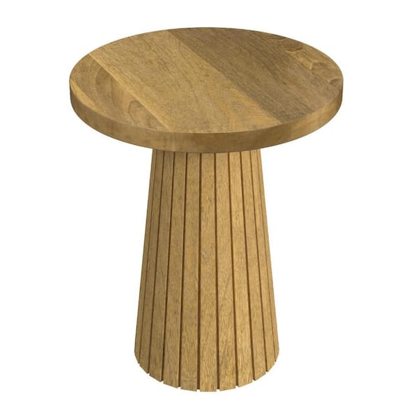 Benjara Waka 18 in. Brown Round Mango Wood Side Table with Minimalistic Design