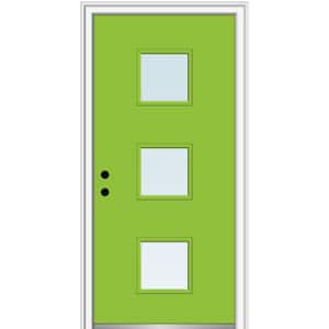 30 in. x 80 in. Aveline Low-E Glass Right-Hand 3-Lite Clear Midcentury Painted Fiberglass Smooth Prehung Front Door