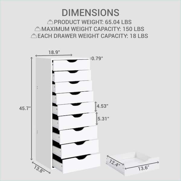 HOMESTOCK White 9 Drawer Dresser Tall Dressers for Bedroom Kids Dresser  w/Storage Shelves Small Dresser for Closet Makeup Dresser 21003W - The Home  Depot
