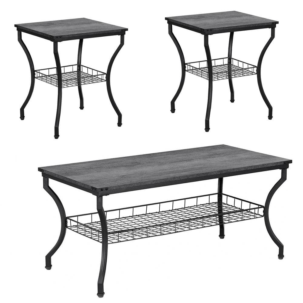 VECELO 3 Pieces Coffee Table Sets with Open Storage Shelves Living Room ...