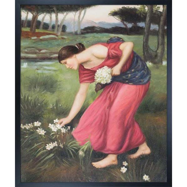 LA PASTICHE Narcissus by John William Waterhouse Studio Black Wood Framed Abstract Oil Painting Art Print 21.5 in. x 25.5 in.