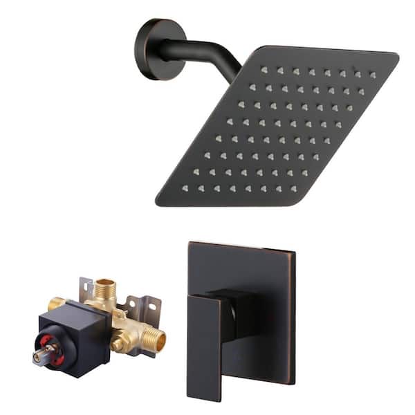 Single Handle 1-Spray Square Shower Faucet 1.8 GPM with Pressure Balance and Brass Valve Included in Oil Rubbed Bronze
