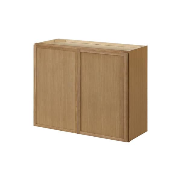 Hampton Bay Leyton 30 in. W x 12 in. D x 24 in. H Ready to Assemble Plywood Slim Shaker Wall Bridge Kitchen Cabinet in White Oak