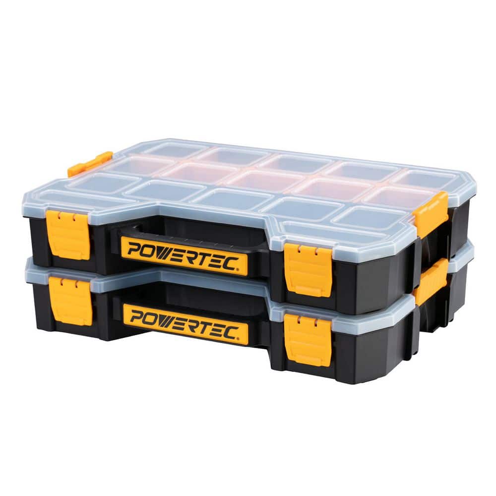 POWERTEC Stackable Tool Box Organizer 14.75 in. W, Removable Dividers-17 Compartments, Interlocking, Portable Design (2-Pack) 72118-P2N