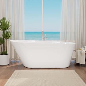 Practical 65 in.x 30 in. Acrylic Freestanding Single Slipper Soaking Bathtub FlatBottom w/Polished Chrome Drain in White