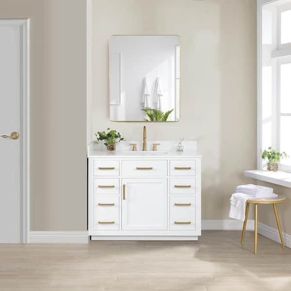 Altair Gavino 42 in.W x 22 in.D x 34 in.H Bath Vanity in White with Grain White Composite Stone Top and Mirror