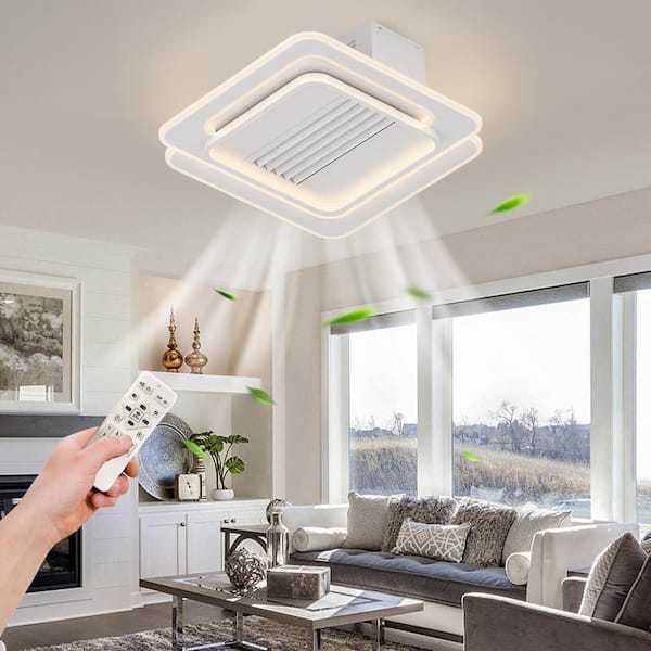 Square LED Stepless Dimming White Nordic Bladeless Ceiling Fans Invisible Fan  Light Chandelier with Fan for Bedroom Living Room – Dazuma