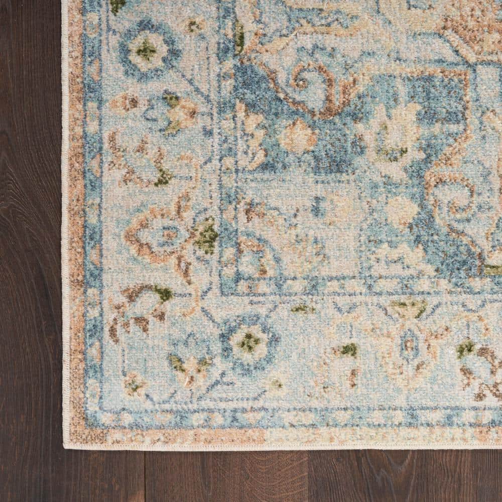Beige Blue Medallion Washable Synthetic Flatweave Rug 2'2" x 4'