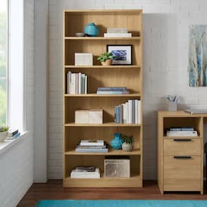 Braxten 71 in. Light Oak Finish 6 -Shelf Basic Bookcase with Adjustable Shelves