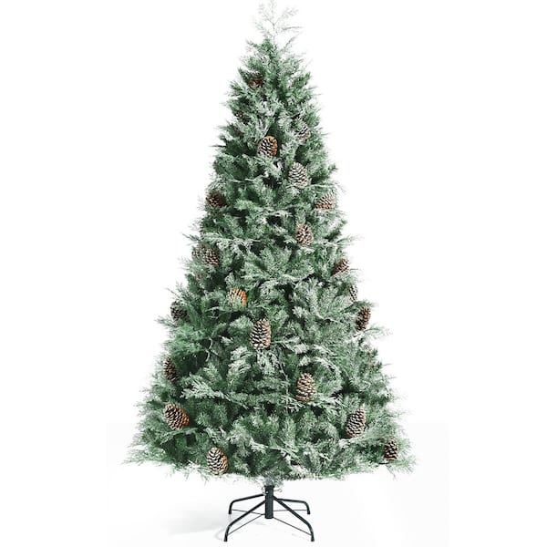 Costway 8 ft. Green Unlit Snow Flocked Artificial Christmas Tree with 1651 Glitter PE and PVC Tips