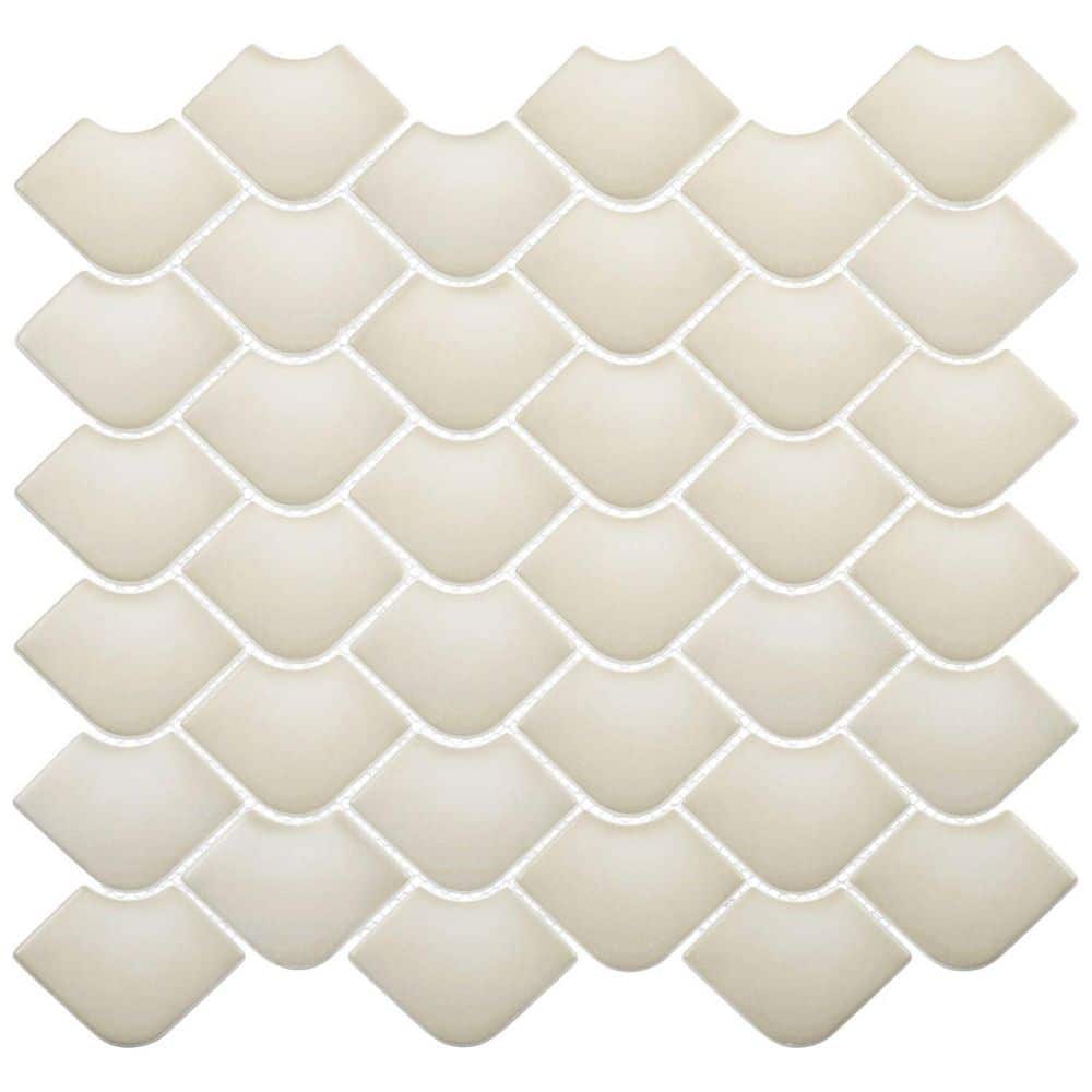 Scala Nami Grey 2-in. x 3-in. Fish Scale Upcycled Satin Glass Floor and Wal