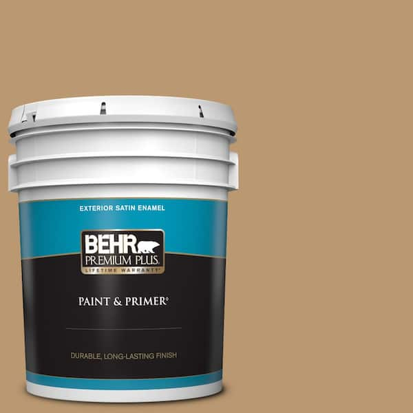 BEHR PREMIUM PLUS 5 gal. #ECC-24-1 Amber Leaf Satin Enamel Exterior Paint & Primer