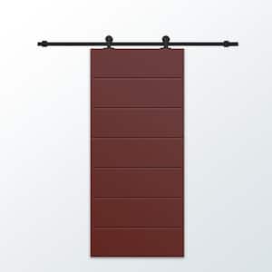 30 in. x 96 in. Maroon Stained Composite MDF Paneled Interior Sliding Barn Door with Hardware Kit