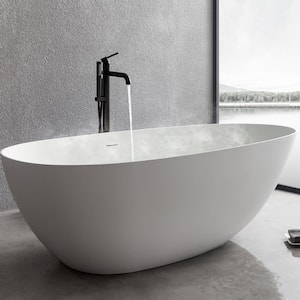 71 in. Stone Resin Flatbottom Non-Whirlpool Single Slipper Freestanding Bathtub in White