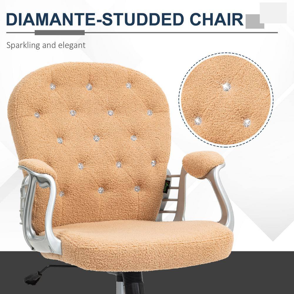 Khaki Fabric and Metal Swivel Task Chair with Fixed Arms
