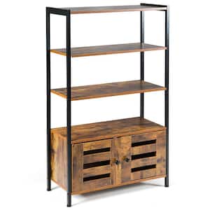 Brown Wood 27.5 in. W Kitchen Island Kitchen Baker's Rack with Storage Cabinet and Shelves