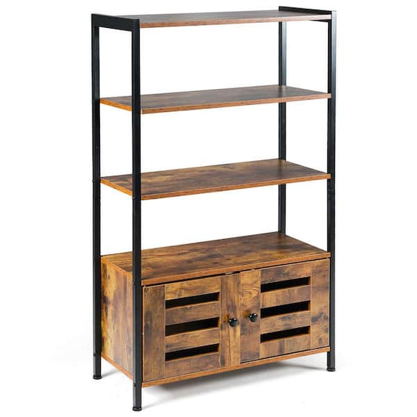 Bunpeony Brown Wood 27.5 in. W Kitchen Island Kitchen Baker's Rack with Storage Cabinet and Shelves